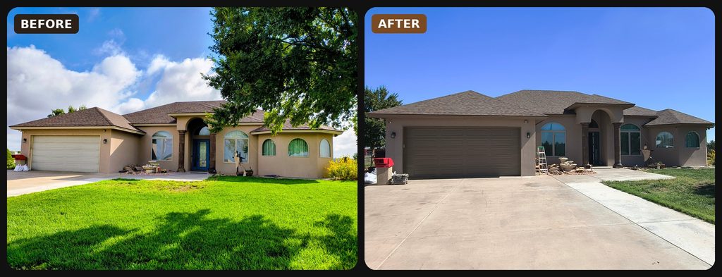 Before and after: front of the house and garage