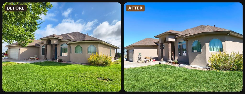 Before and after: front corner of the house